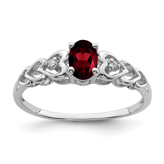 Sterling Silver Rhodium-Plated Garnet & Diam. Ring