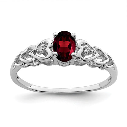 Sterling Silver Rhodium-Plated Garnet & Diam. Ring