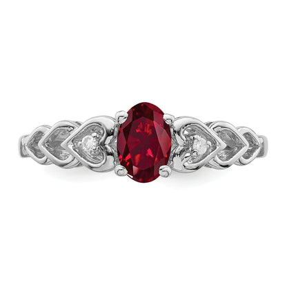 Sterling Silver Rhodium-Plated Created Ruby & Diam. Ring