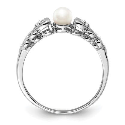 Sterling Silver Rhodium-Plated Fw Cultured Pearl & Diam. Ring