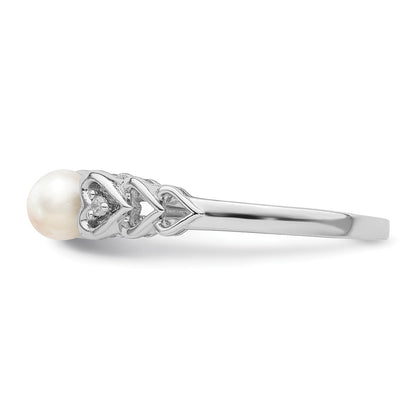 Sterling Silver Rhodium-Plated Fw Cultured Pearl & Diam. Ring