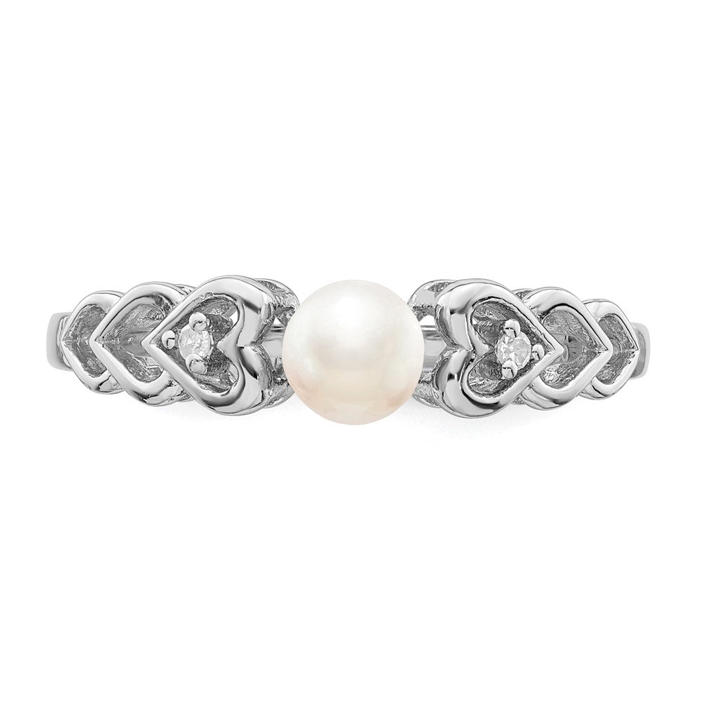 Sterling Silver Rhodium-Plated Fw Cultured Pearl & Diam. Ring