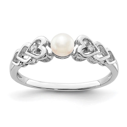 Sterling Silver Rhodium-Plated Fw Cultured Pearl & Diam. Ring
