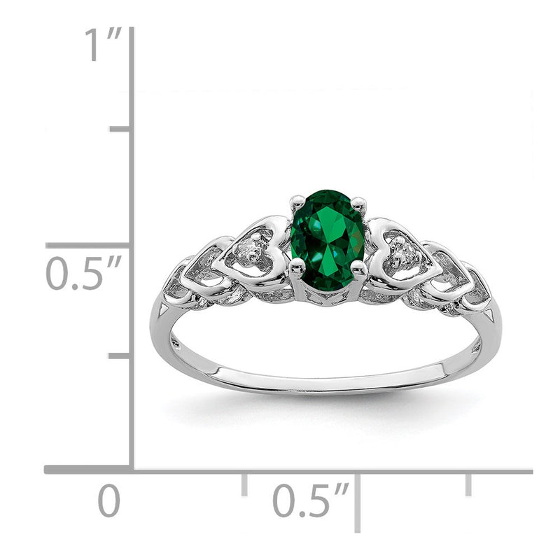 Sterling Silver Rhodium-Plated Created Emerald & Diam. Ring