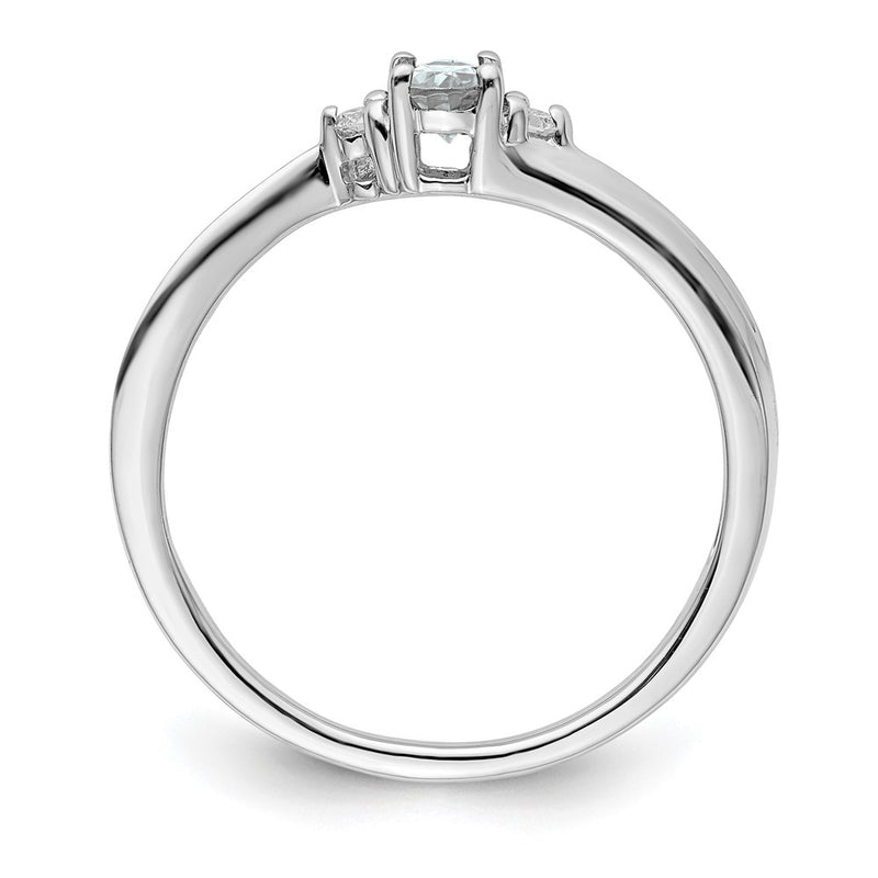 Sterling Silver Rhodium-Plated Cz & Diamond Birthstone Ring