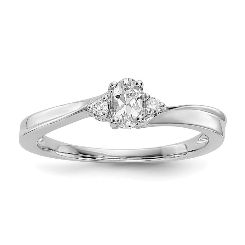 Sterling Silver Rhodium-Plated Cz & Diamond Birthstone Ring