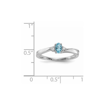 Sterling Silver Rhodium-Plated Blue Topaz/Diamond Birthstone Ring