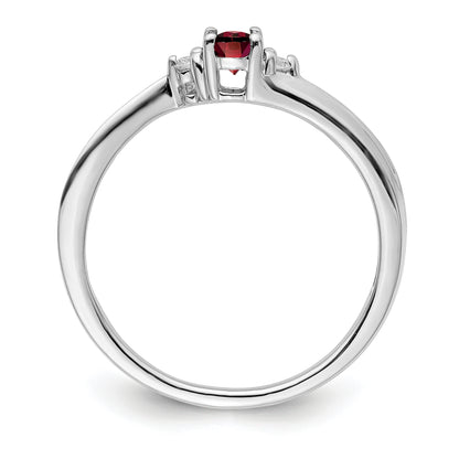 Sterling Silver Rhodium-Plated Garnet/Diamond Birthstone Ring