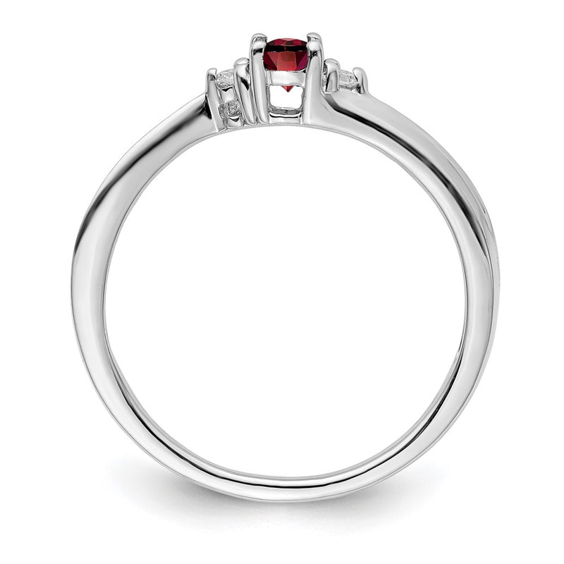 Sterling Silver Rhodium-Plated Garnet/Diamond Birthstone Ring