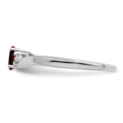 Sterling Silver Rhodium-Plated Garnet/Diamond Birthstone Ring