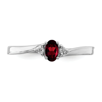 Sterling Silver Rhodium-Plated Garnet/Diamond Birthstone Ring