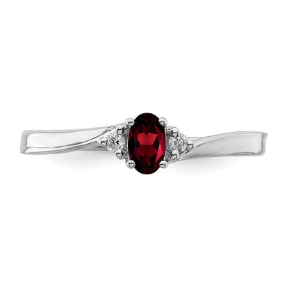 Sterling Silver Rhodium-Plated Garnet/Diamond Birthstone Ring