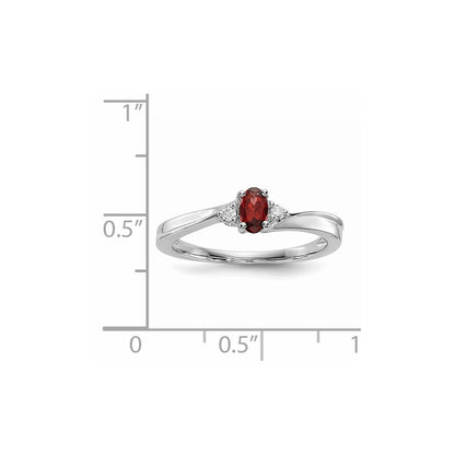 Sterling Silver Rhodium-Plated Garnet/Diamond Birthstone Ring