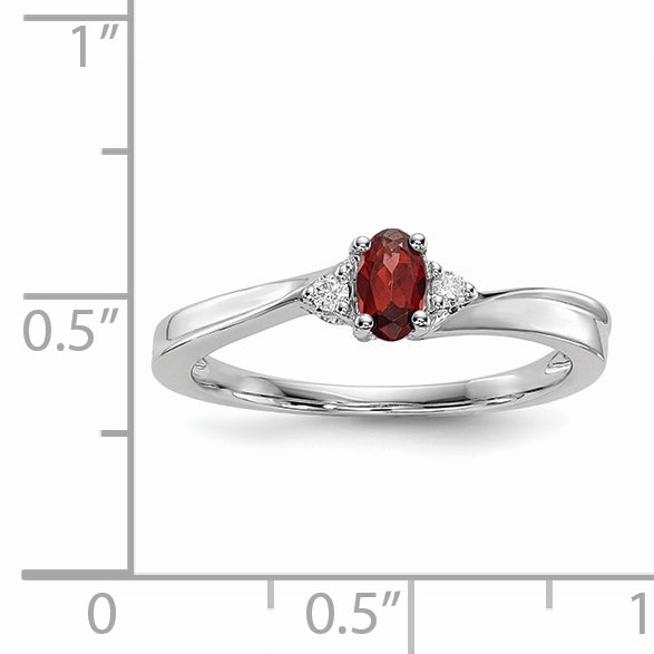 Sterling Silver Rhodium-Plated Garnet/Diamond Birthstone Ring