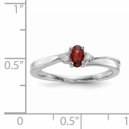 Sterling Silver Rhodium-Plated Garnet/Diamond Birthstone Ring
