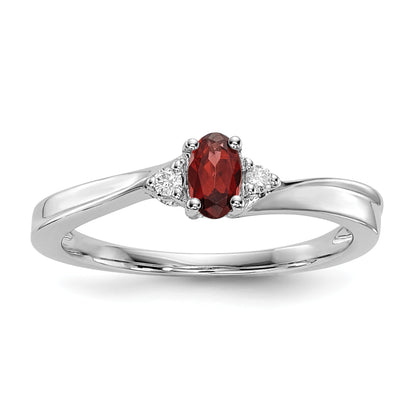 Sterling Silver Rhodium-Plated Garnet/Diamond Birthstone Ring