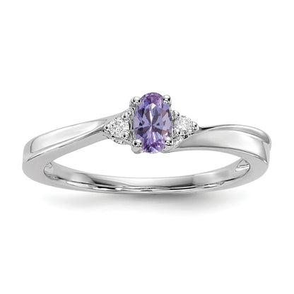 Sterling Silver Rhod-Plated Created Alexandrite/Diamond Birthstone Ring