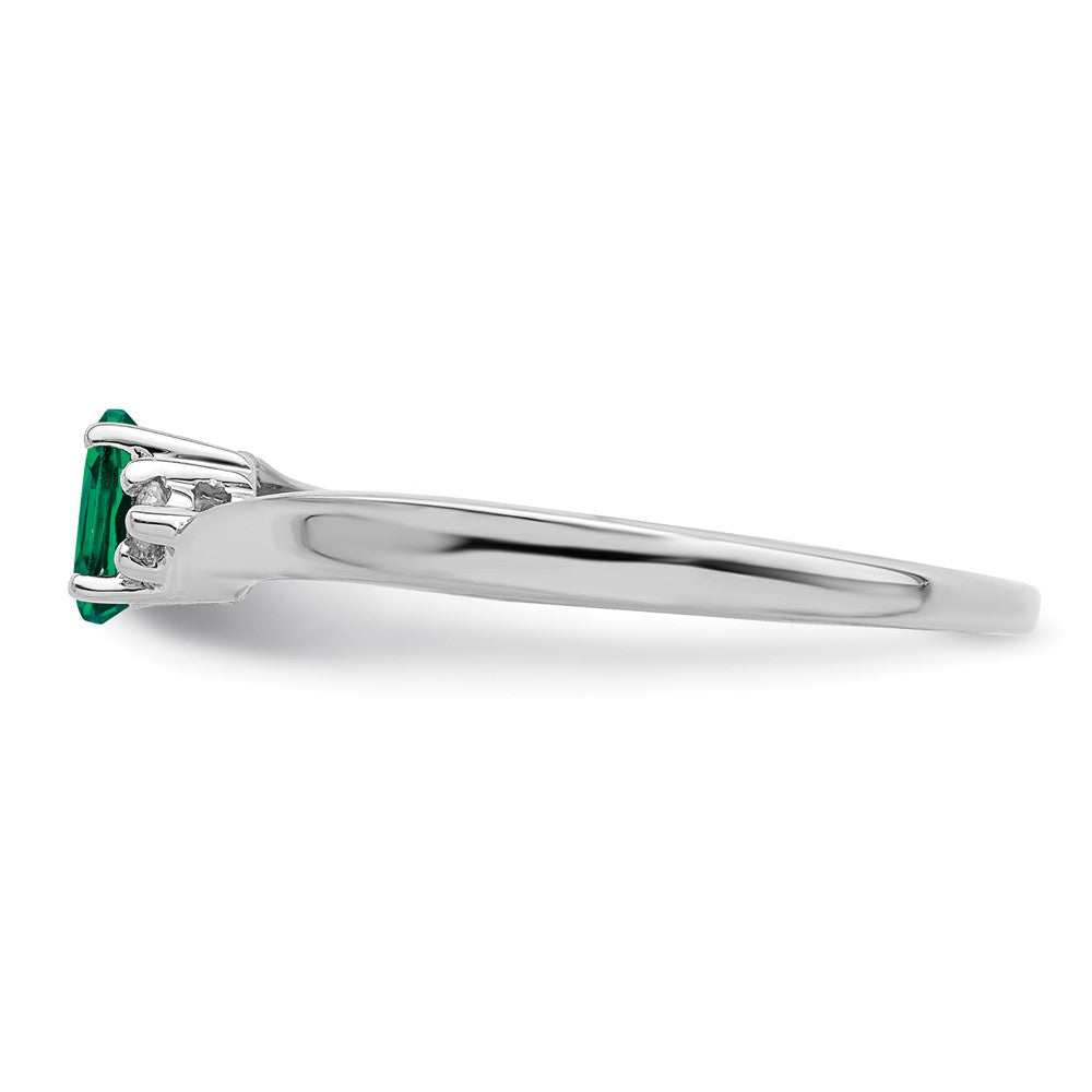 Sterling Silver Rhod-Plated Created Emerald/Diamond Birthstone Ring