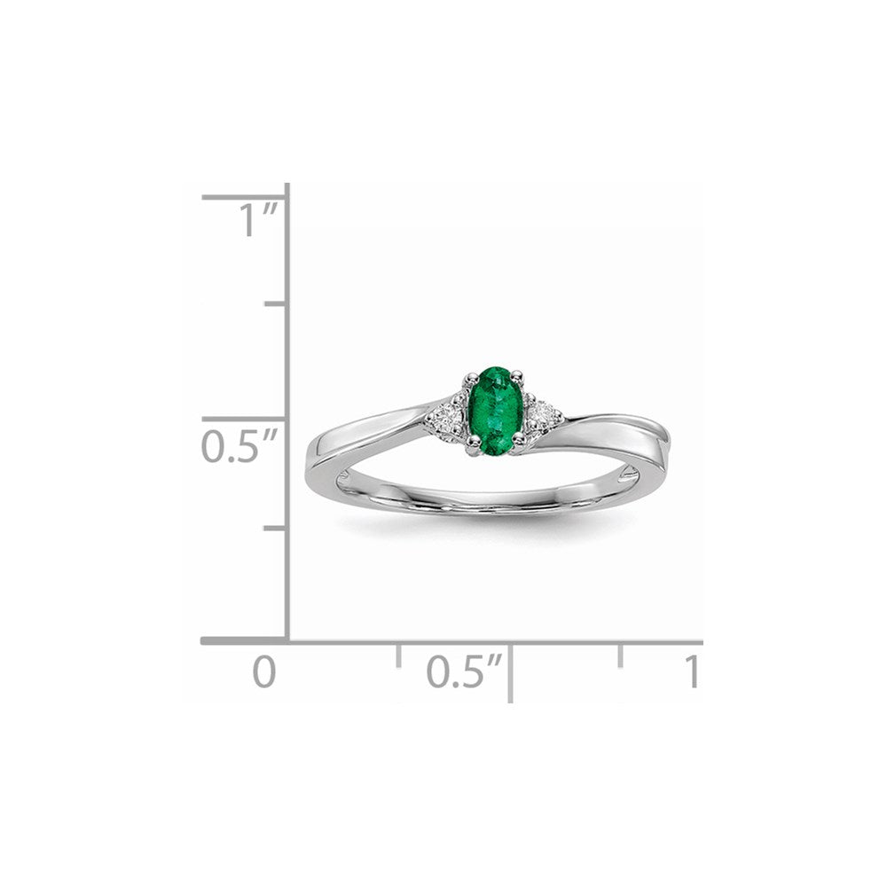 Sterling Silver Rhod-Plated Created Emerald/Diamond Birthstone Ring