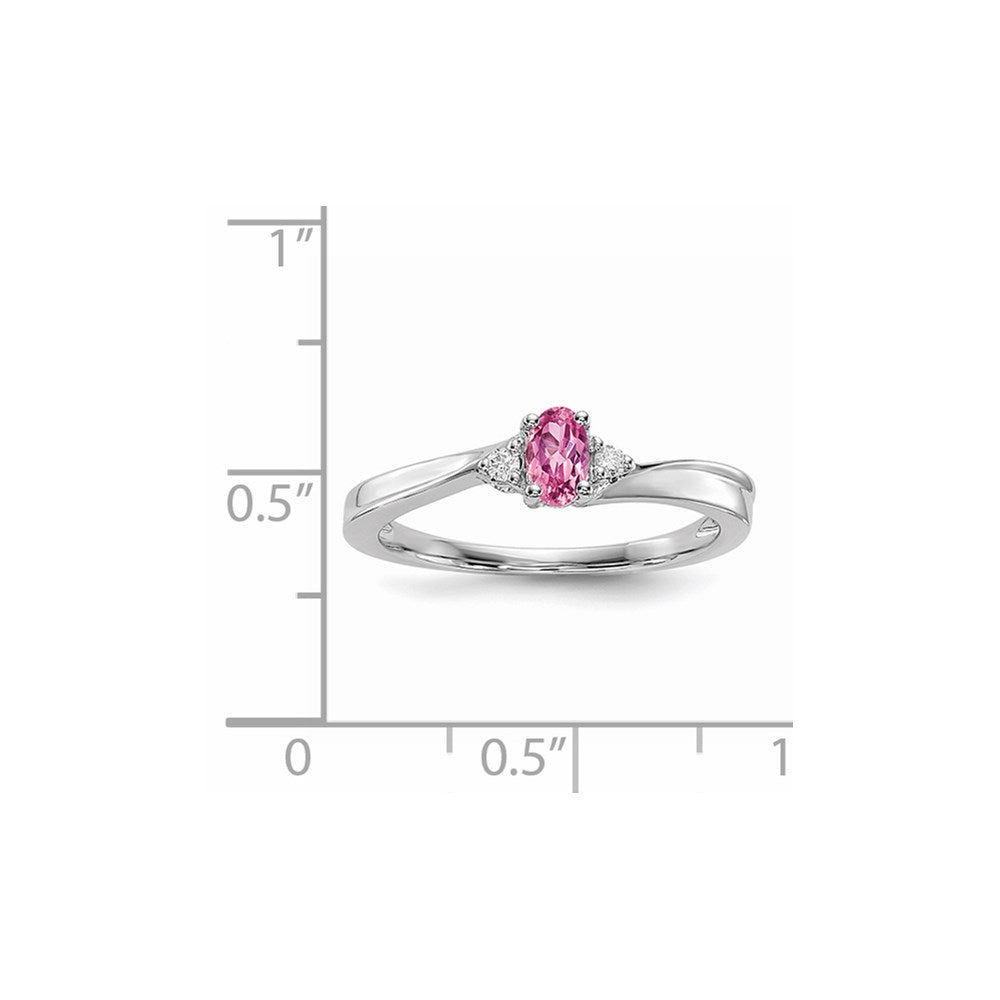 Sterling Silver Rhodium-Plated Pink Cz & Diamond Birthstone Ring