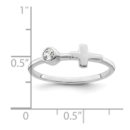 Sterling Silver Rhodium-Plated Polished Cross White Topaz Ring
