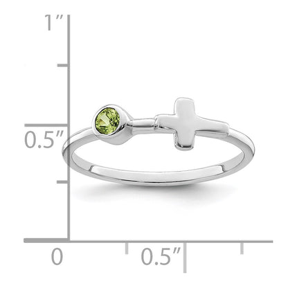 Sterling Silver Rhodium-Plated Polished Cross Peridot Ring