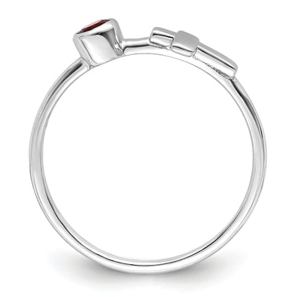 Sterling Silver Rhodium-Plated Polished Cross Garnet Ring