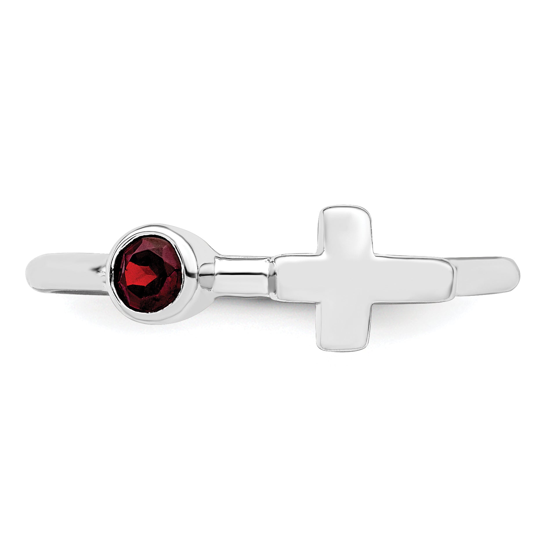 Sterling Silver Rhodium-Plated Polished Cross Garnet Ring