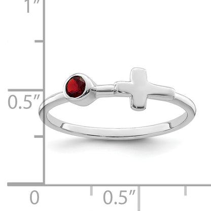 Sterling Silver Rhodium-Plated Polished Cross Garnet Ring