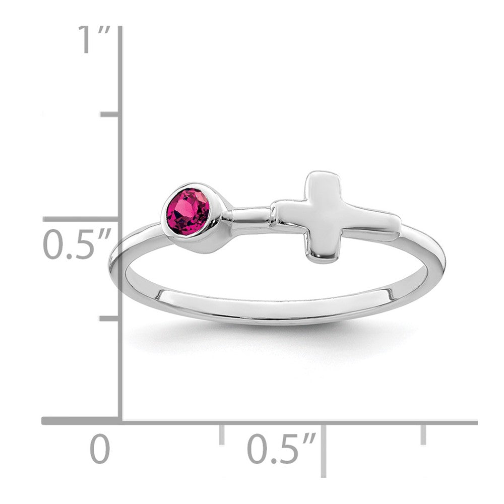 Sterling Silver Rhodium-Plated Polished Cross Lab Created Ruby Ring