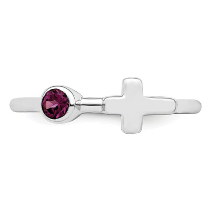 Sterling Silver Rhodium-Plated Polished Cross Rhodolite Garnet Ring