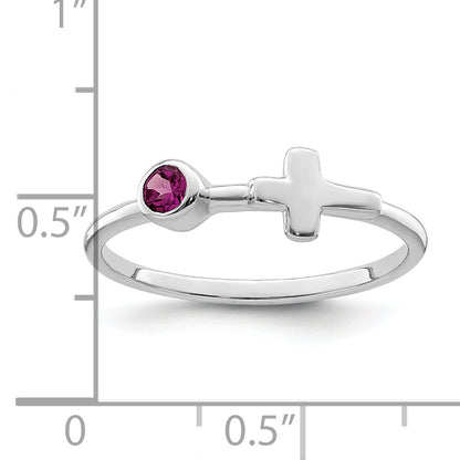 Sterling Silver Rhodium-Plated Polished Cross Rhodolite Garnet Ring