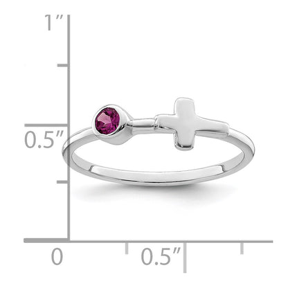 Sterling Silver Rhodium-Plated Polished Cross Rhodolite Garnet Ring