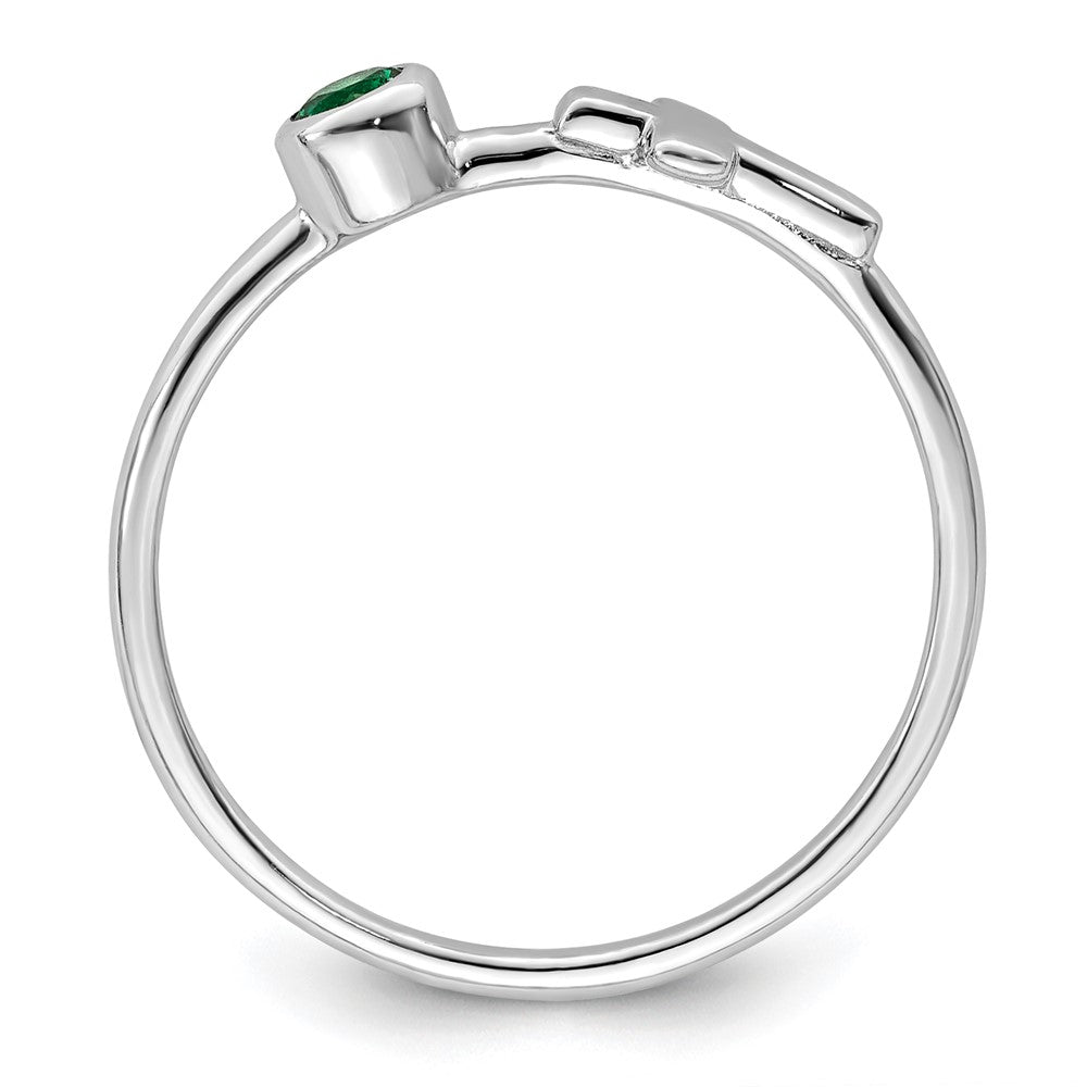 Sterling Silver Rhodium-Plated Polished Cross Lab Created Emerald Ring