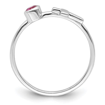Sterling Silver Rhodium-Plated Polished Cross Pink Tourmaline Ring
