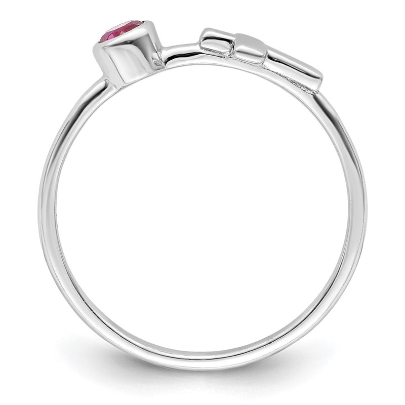 Sterling Silver Rhodium-Plated Polished Cross Pink Tourmaline Ring