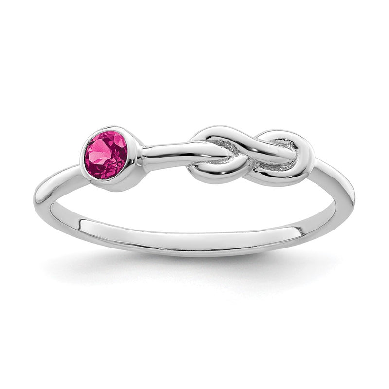 Sterling Silver Rhodium-Plated Polished Infinity Pink Tourmaline Ring