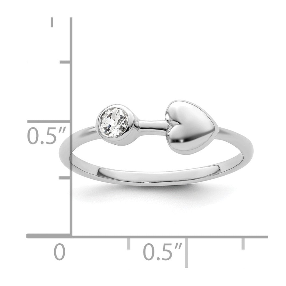 Sterling Silver Rhodium-Plated Polished Heart White Topaz Ring