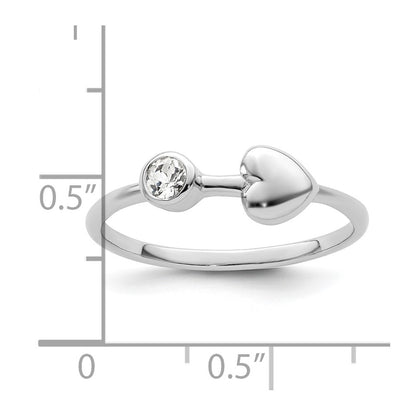 Sterling Silver Rhodium-Plated Polished Heart White Topaz Ring
