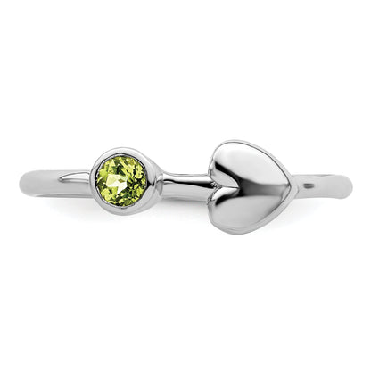 Sterling Silver Rhodium-Plated Polished Heart Peridot Ring