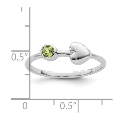 Sterling Silver Rhodium-Plated Polished Heart Peridot Ring