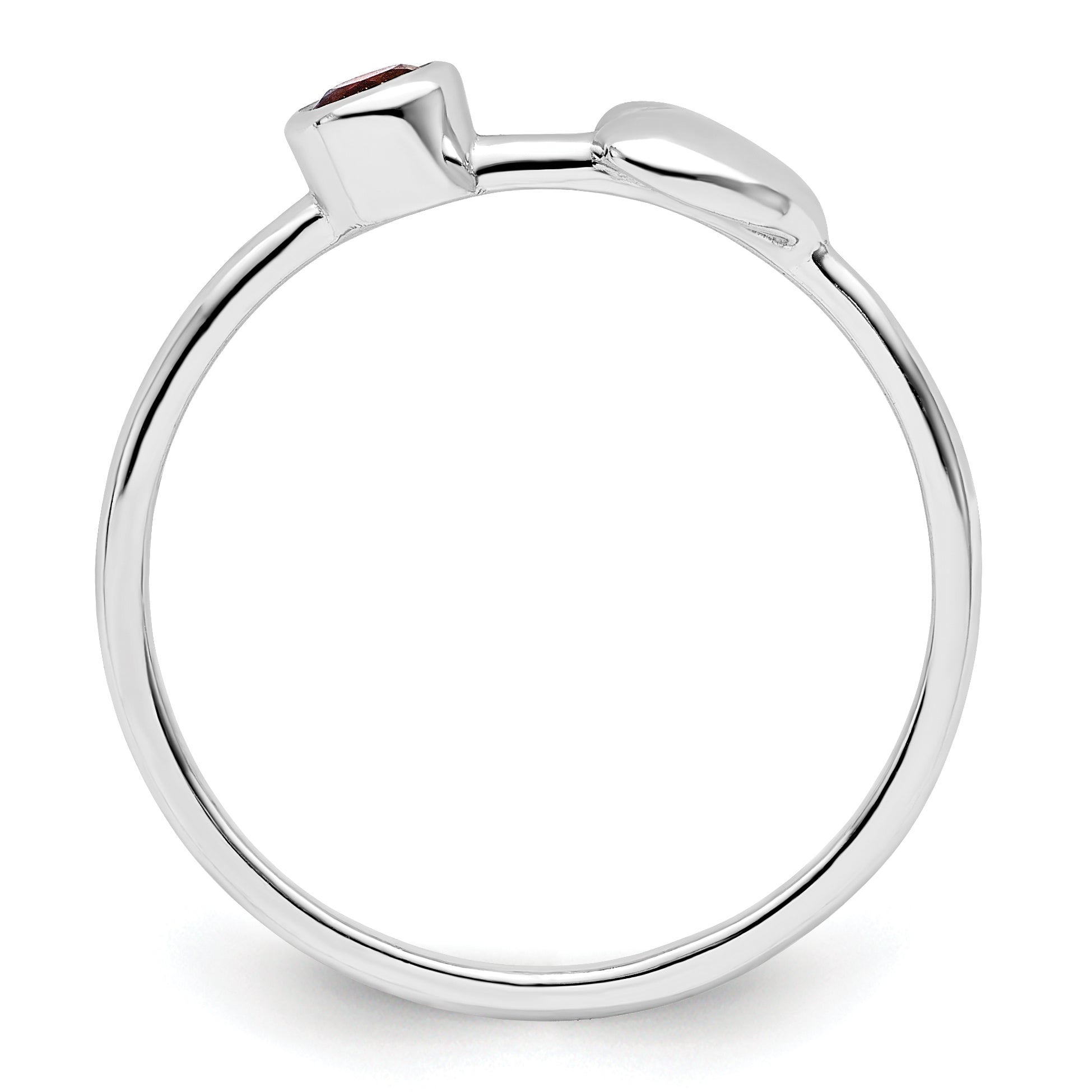 Sterling Silver Rhodium-Plated Polished Heart Garnet Ring