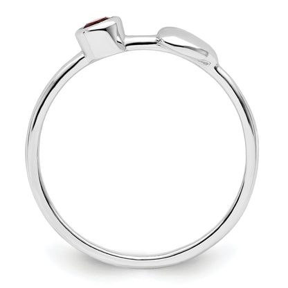 Sterling Silver Rhodium-Plated Polished Heart Garnet Ring