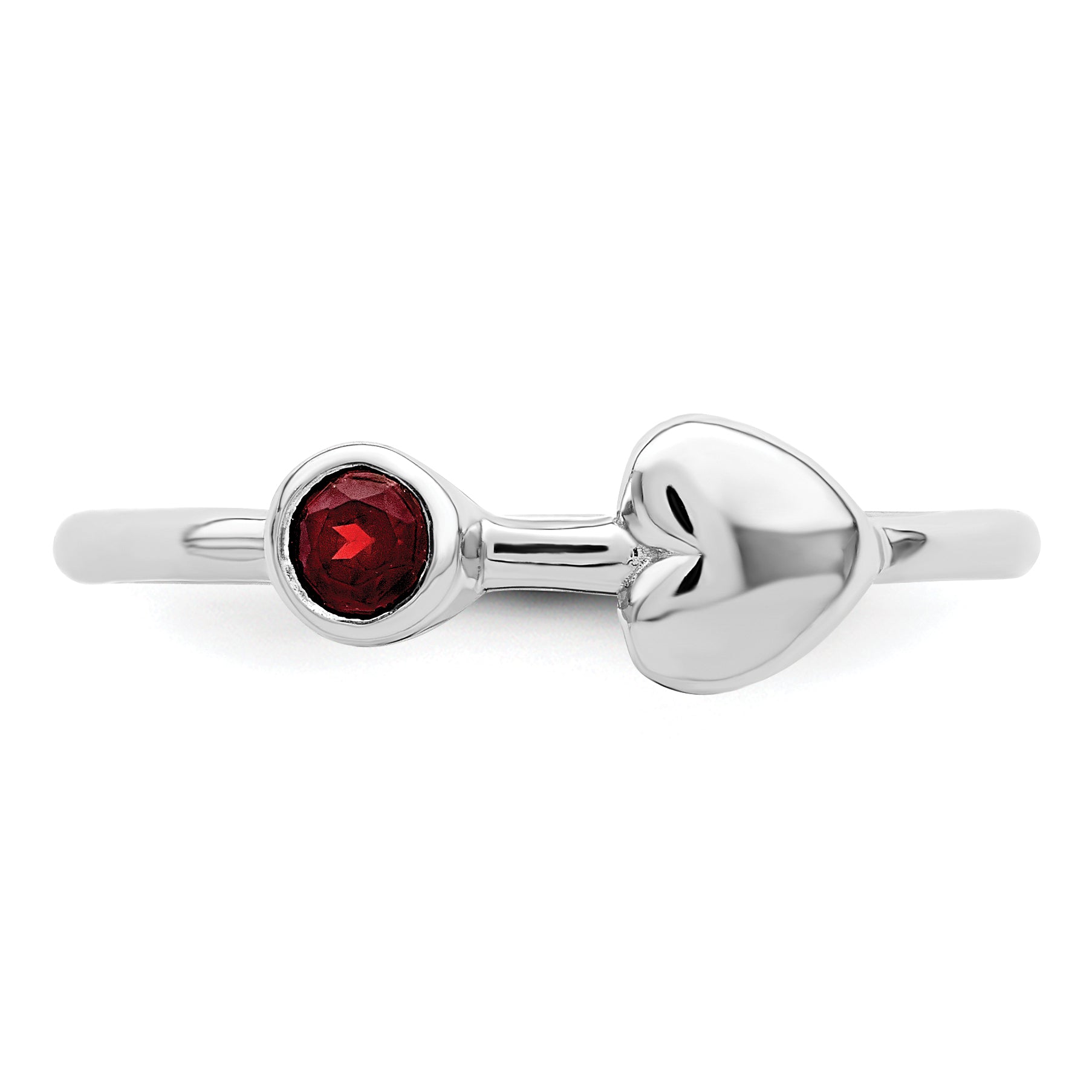 Sterling Silver Rhodium-Plated Polished Heart Garnet Ring