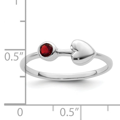 Sterling Silver Rhodium-Plated Polished Heart Garnet Ring