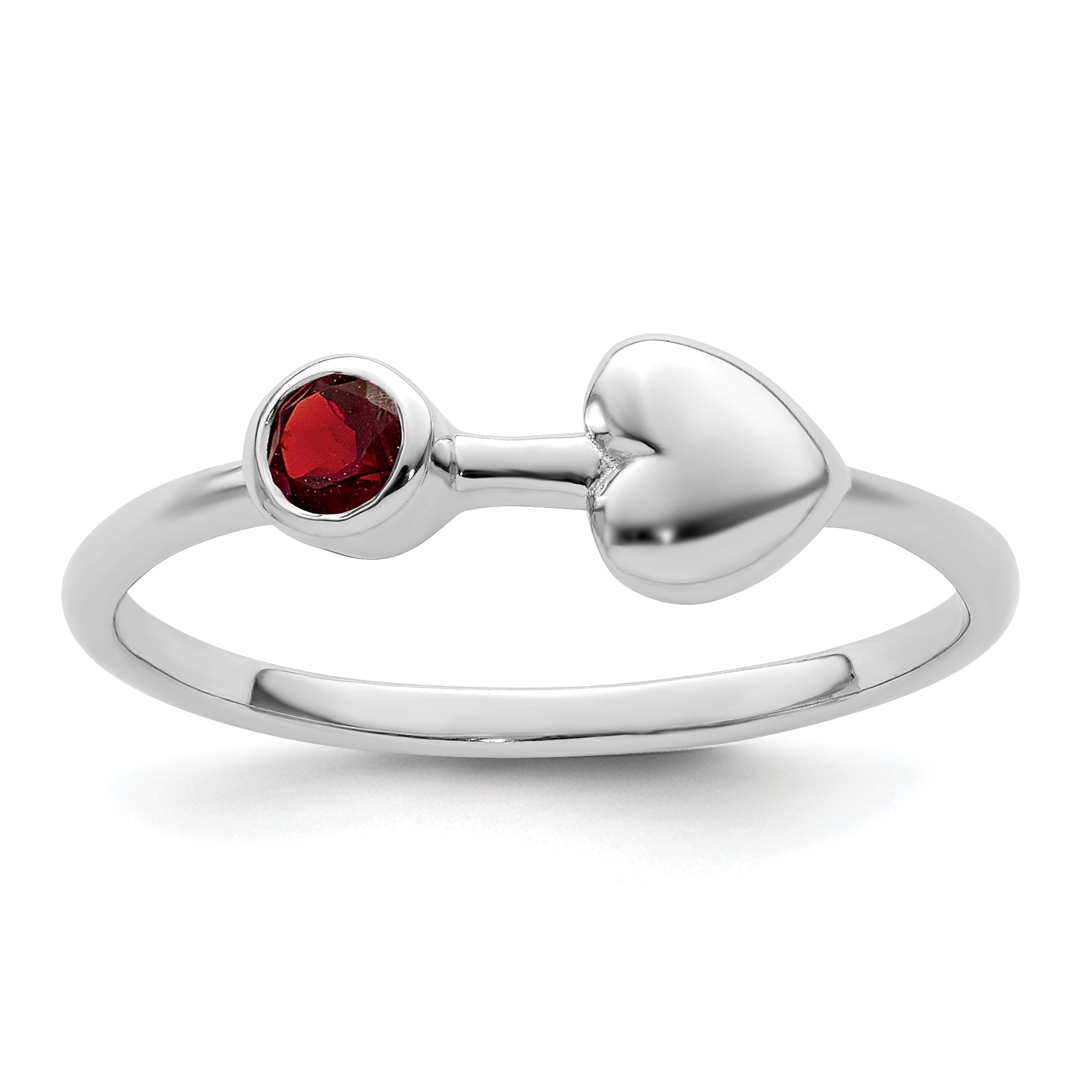 Sterling Silver Rhodium-Plated Polished Heart Garnet Ring