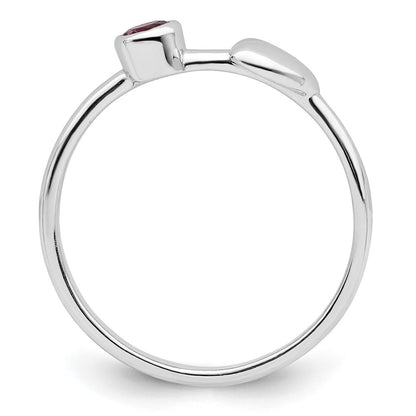 Sterling Silver Rhodium-Plated Polished Circle Rhodolite Garnet Heart Ring