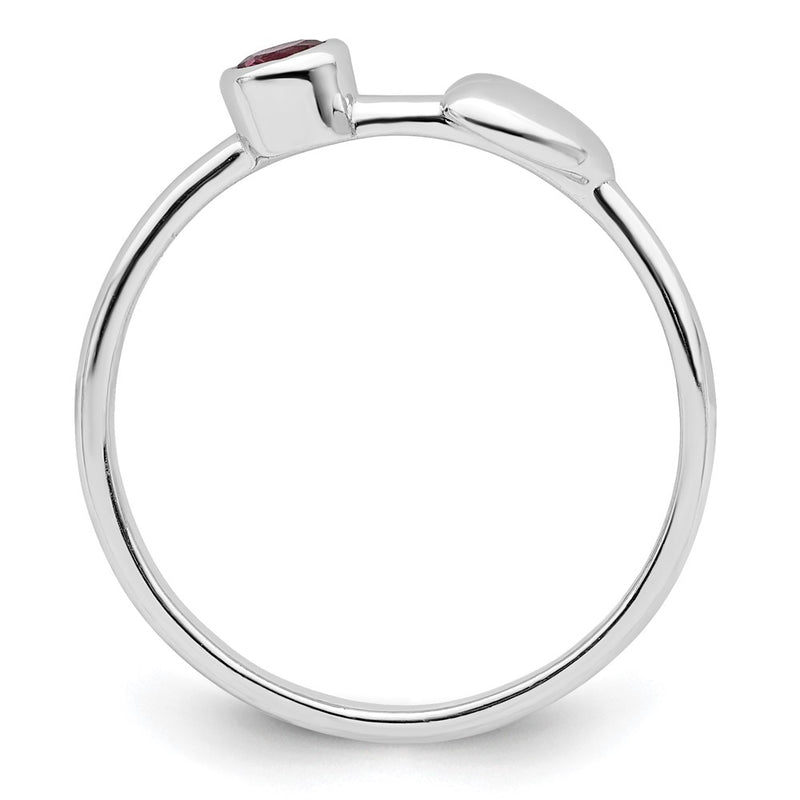 Sterling Silver Rhodium-Plated Polished Circle Rhodolite Garnet Heart Ring