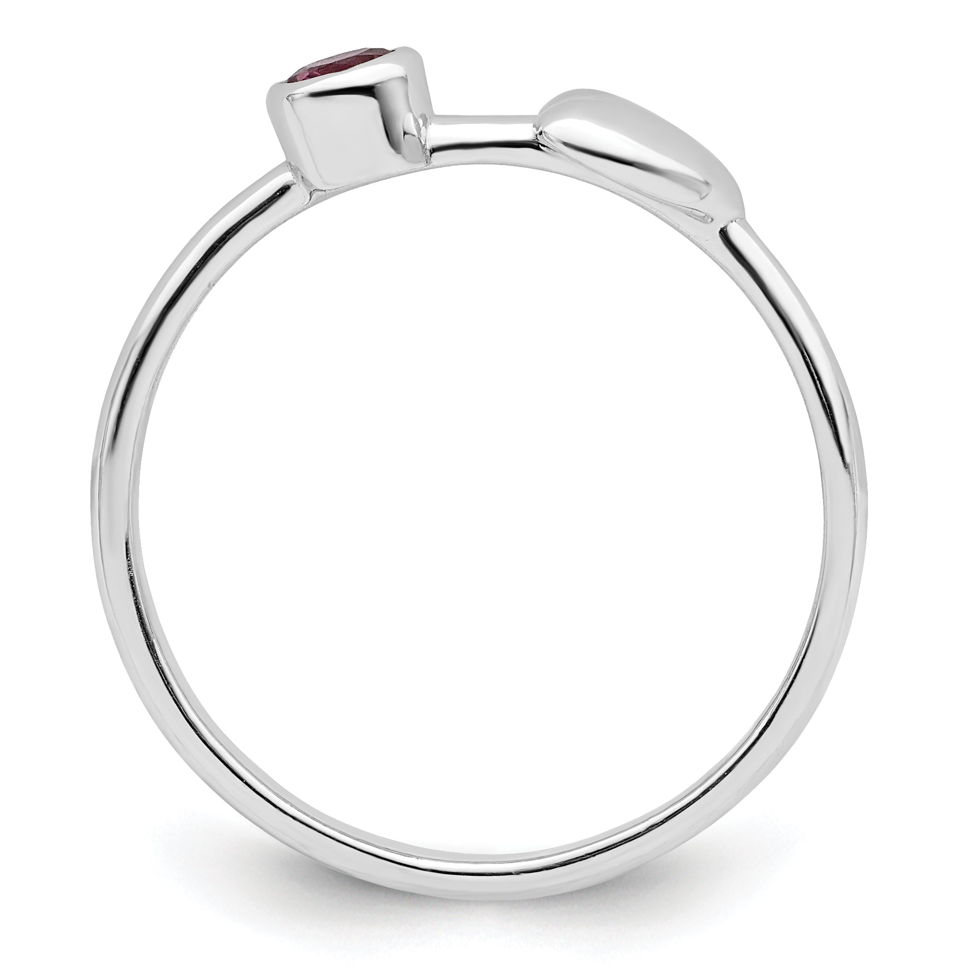 Sterling Silver Rhodium-Plated Polished Circle Rhodolite Garnet Heart Ring