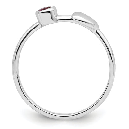 Sterling Silver Rhodium-Plated Polished Circle Rhodolite Garnet Heart Ring